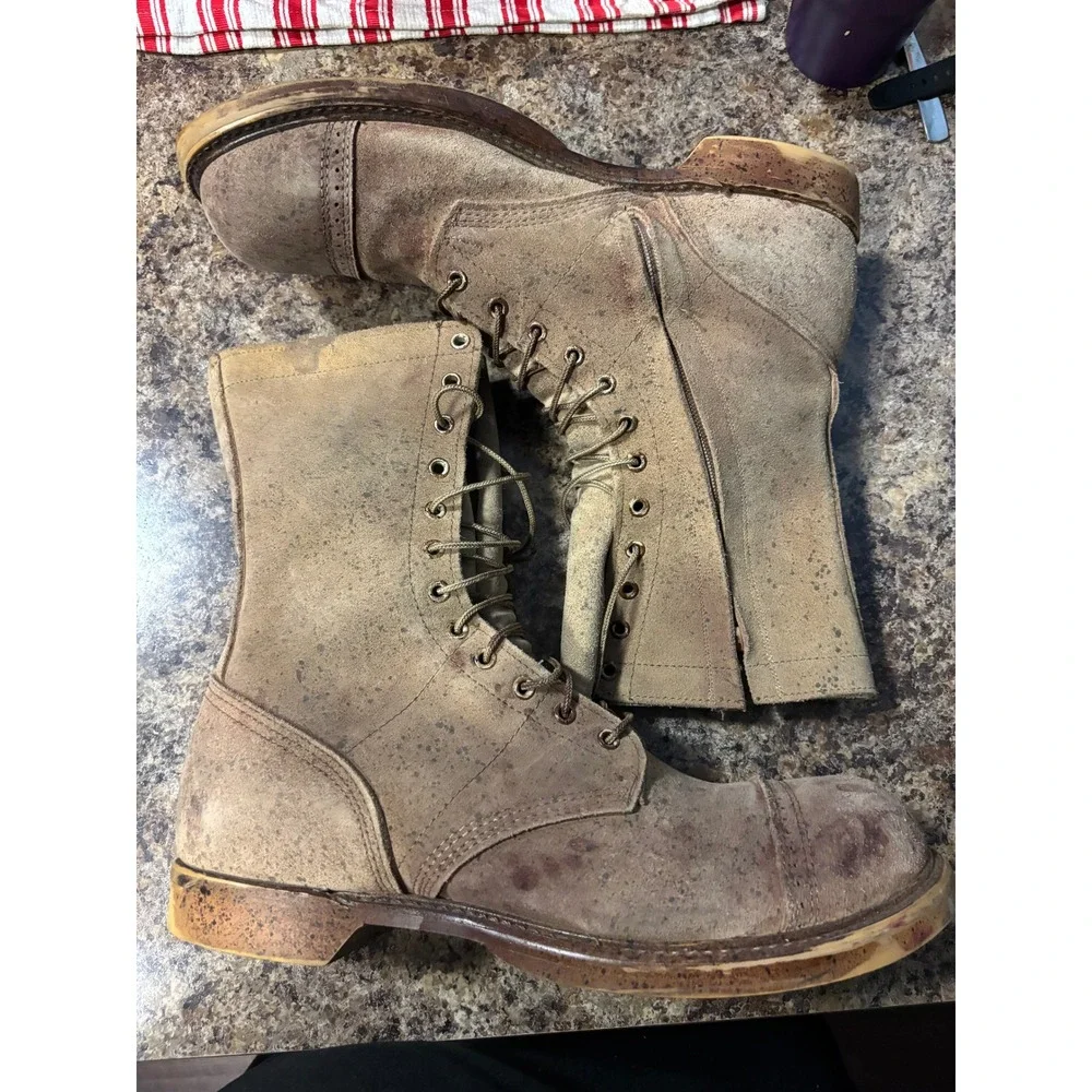 Vintage Tan Suede Combat Boots Mens 13 D Cap Toe Side Zip Made in USA 4500